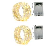 BXROIU 2 x 50er Micro LED Lichterkette AA Batterie betrieb und 2 Programm Auf 5 Meter Silberdraht für Party, Garten, Weihnachten, Halloween, Hochzeit, Beleuchtung Deko(Warmweiß)