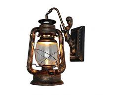 COCOL Wandleuchter Vintage Rustikal Klassische Industrie Wandlampe Schmiedeeisen Laterne 1×E27 220V Retro Metall Kreative Lampe Wandlicht Wegeleuchten Nacht (Retro rot)