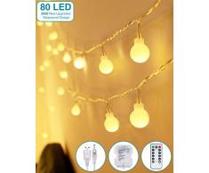 Lichterkette Kugeln, Kolpop 80er LED Lichterketten Batterie 8 Modus Lichterkette USB Strombetrieben Lichterkette mit Fernbedienung Wasserdicht Beleuchtung für Zimmer/Hochzeit/Party/Außen/Innen Decor