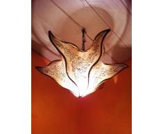 Orientalische Lampe Pendelleuchte Hängeleuchte Daya Natur 50cm Groß | Marokkanische Lederlampe Hennalampe Leuchte mit Henna | Orient Lampen für Wohnzimmer Küche oder Hängend über den Esstisch