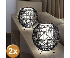 2er Set Beistell Tisch Lampe Wohn Zimmer Beleuchtung Rattan braun Stoff weiß Muster Kugel Leuchte