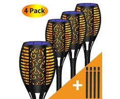 Marlrin Garten Fackeln Solarleuchte Solar Fackel Garten Solar Flamme Lampe Fackel Solar Gartenlicht Auto EIN/Aus USB Wiederaufladbar (Licht Sensor) und IP65 Wasserdicht für Außen,Garten (4 Stück)