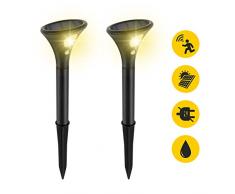 Wilktop Solarlampe Solarleuchten 2 Modi mit Bewegungsmelder Garten-Licht Solarlicht 2 Stücks Warmweiß IP65 Wasserdicht Auto ein/aus [Energieklasse A+]