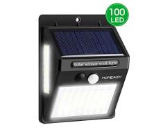 homeasy Solarwandleuchten Außen mit Bewegungsmelder 100LED Solarleuchten für Außen mit Seitlichen Leuchten IP65 Wasserdichte Outdoor Solar Light mit 3 Modi für Garten Balkon