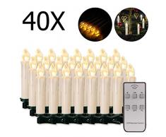 20/30/40/50/60 stk LED Kerzen LED Lichterkette Kabellos Dimmbar Kerzenlichter Flammenlose Weihnachtskerzen für Weihnachtsbaum, Weihnachtsdeko, Hochzeit, Geburtstags, Party (milchweisse Hülle, 40stk)