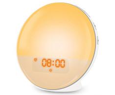Lichtwecker, LED Wake Up Light Wecker mit Sonnenaufgangssimulation, FM Radio Wecker mit Licht 7 Farben, 7 Wecktöne Digital Uhr Alarm Clock Tageslichtwecker Nachtlicht Nachttischlampe für Kinder