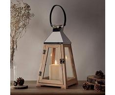 Lights4fun Holz Laterne Trapez 36cm inkl. 10cm TruGlow® LED Echtwachskerze