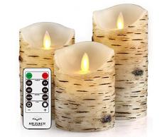 Air Zuker® LED Kerzen mit beweglicher Flamme - Echt Flammen Effekt LED Echtwachskerzen mit 10 Key Fernbedienung und Timer,Birkenstämme Design (Leuchtdauer von 300 +Stunden) - 3er Pack