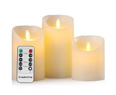 LED-Kerzen, flammenlose Kerzen,(Größe: Φ 8cm x H 10,2 cm / 12,7 cm / 15,2 cm), Echtwachskerze, Stumpenkerze, Fernbedienung mit 10 Tasten, mit 24-Stunden-Zeitschaltuhr (1 * 3)