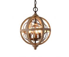 DuHLi Vintage Holzleuchter-Licht Retro Eisen-Kristallhängelampe für Coffee Bar Restaurants Wohnzimmer Loft-Beleuchtung