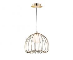 Dimmbare Honsel Hängelampe LED, Korbleuchte Metall goldfarbig Ø25cm, Glaskugel opalweiß