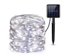 Criacr Solar Lichterkette Aussen, 10M 100 LED Silberdraht Lichterkette, 2 Modi IP65 Wasserdicht LED Lichterkette, Solarlichterkette Aussen für Garten, Haus, Weihnachten, Hochzeit, Party (Weiß)