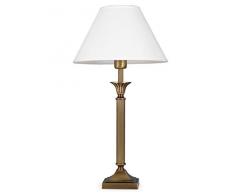 Helios Leuchten 403776/5 Vintage Lampe Leuchte | klassische Jugendstil Tischleuchte Tischlampe | Retro Schreibtischlampe echt Messing antik Altmessing | Lampenschirm weiss | 1xE14