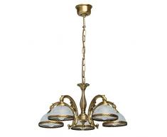 MW-Light 295011005 Antik Messing Farbe Kronleuchter Klassisch Pendelleuchte 5 Flammig Glasschirme Wohnzimmer 5 x 60W E27
