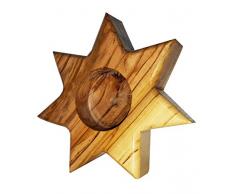 CleanPrince 1 Stück Teelichthalter 10,5 cm Olivenholz Stern mit 5 Spitzen 25 mm Höhe Holzstern Holzleuchter Teelichtleuchter, Stern von Bethlehem, aus Israel, braun, Kerzenhalter, Kerzenleuchter Star Candle Kerzenständer Weihnachten Weihnachtsdeko