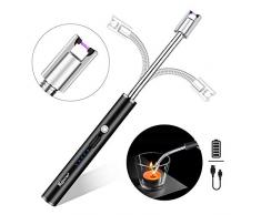 Telgoner Lichtbogen Feuerzeug USB Elektronisches Aufladbar Stabfeuerzeug mit LED Batterieanzeige, Lang Plasma Feuerzeug Wiederaufladbar Windfeste für Weihnachtszeit Kerzen, Kamin, Feuerwerk（Schwarz）