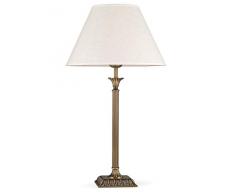 Helios Leuchten 403777/3 Vintage Lampe Leuchte | große klassische Jugendstil Tischleuchte Tischlampe | Retro Schreibtischlampe echt Messing antik | Lampenschirm Leinen | 1 x E27