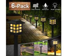 Molbory Solarleuchte Garten, 6 Stück LED Solarlampe Bahn Lichter Außenleuchte Warmweiße Wasserdicht Lichteffekt Solar Wegeleuchte Dekoration Licht für Terrasse Rasen Garten Hinterhöfe