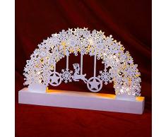 Monzana Schwibbogen Holz Schneeflocke I weiß I Batteriebetrieb I 6 LED Beleuchtung Lichterbogen Weihnachtspyramide