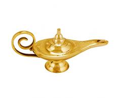 Orientalische Aladdin Wunderlampe Öllampe Jini 15cm klein Gold | Arabische Genie Lampe aus Messing massiv | Indische Deko Aladin Genielampe als Hochzeit Tischdeko oder Fensterdeko im Kinderzimmer