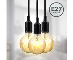 B.K.Licht I Schwarze Pendelleuchte mit Stoffkabel I 3-flammige Hängeleuchte I Retro I Nordic I E27 Fassung I Länge: 2 Meter I Schwarz I Ohne Leuchtmittel