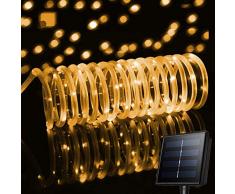 XUNATA LED Solar Lichterschlauch 5M 50 LEDs Lichter IP65 Wasserdicht Schlauchlicht Lichtschlauch für Garten, Weihnachten, Hochzeit, Party (Warmweiß, 5m (50LEDs) + 2m lead cable)