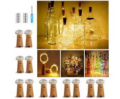 【12 Stück】Nasharia 20 LEDs 2M Flaschen Licht Warmweiß, Lichterkette für Flasche LED Lichterketten Stimmungslichter Weinflasche Kupferdraht, batteriebetriebene für Flasche DIY, Dekor,Weihnachten