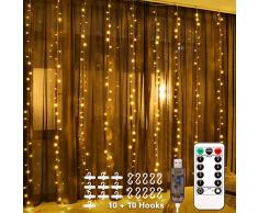 Fulighture LED Lichtervorhang,3M * 3M 300 LEDs USB Lichtervorhang mit Fernbedienung,IP67 Wasserfest,Warmweiß,8 Modi Lichterkettenvorhang für Weihnachten Party, Innen und außen Deko [Energieklasse A+]