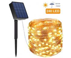 Solar Lichterkette Außen, Opard 24M 240 LED 8 Modi IP44 Kupferdraht Lichterketten für Garten, Hof, Party, Balkon, Hochzeit, Außen, Fest Deko(Warmweiß)