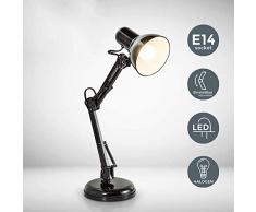 LED-Tischlampe, Halogen Adjustable, E27 Lampenfassung, Retro Leselampe, Mit Metall Gelenkarmständer E14 Schreibtischlampe 240V |IP20 [Energieklasse A ++]