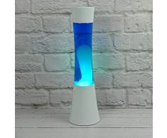 The Glowhouse Große, entspannende Lavalampe, blaues Licht, weißes Flüssigwachs, 38 cm