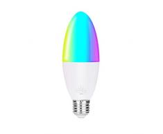 LEEBA WiFi-Smart-Kerzenlampe, RGB, dimmbar, mehrfarbig, Kerzenlampe, 6 W (entspricht 60 W), Kronleuchter, dekoratives Licht, kompatibel mit Alexa, Google Home, bunt, E27