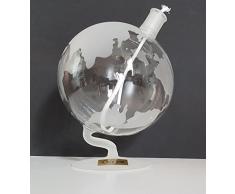 Öllampe runde Petroleum Lampe Globus mit kindersicherem Dochthalter aus klarem Kristallglas mundgeblasen mit satinierte Weltkarte, Tischdekoration Höhe ca. 15 cm nachfüllbar Oberstdorfer Glashütte
