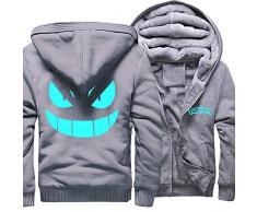 LIFEKONGA Winter Unisex Hoody Plus Velvet Hoodie Leuchtschild Printing-Mantel-Jacken-Sweatshirt Cardigan aus 100% Baumwolle mit Wolle gefüttert,Grau,XXXXXL