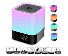 WamGra Wireless Bluetooth Lautsprecher mit Nachttischlampe Touch Dimmbar, Wecker Kinder mit Licht, MP3, Tragbarer Smart LED Touch Lampe Dimmbar RGB-Mehrfarben-Nachtlichter, Alles in 1