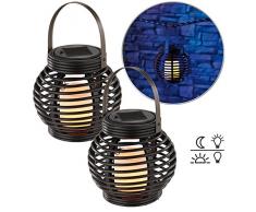 Lunartec Gartenlicht: Solar LED Rattanleuchte zum hängen oder Stellen 2er-Set (Solar-LED-Dekoleuchten)