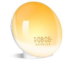 Lichtwecker Wake Up Licht Wecker mit zwei Alarmen Snooze -【Sonnenaufgang Sonnenuntergang Simulation】FM Radio &7 Natürlichen Klängen/ 7 Farben & 20 Helligkeit für Erwachsene & Kinder