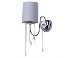 MW-Light 379028401 Wandleuchte Jugendstil Modern Chrom Metall mit Kettchen Kristall Graufarbiger Stoffschirm 1 Flammig E14 x 40W