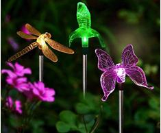 3Pcs Solarleuchten Garten Solar Stableuchten Farbwechsel LED Libelle Kolibri Schmetterling Wasserdicht Solarlampen Außen Dekoration Lichter für Garten, Balkon und Terrasse