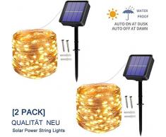 [2 Stück] Solar Lichterkette Außen, 12M 120 LED Lichterketten Aussen, Wasserdicht Kupferdraht Weihnachtsbeleuchtung Warmweiß Lichterkette für Balkon, gartendeko, Bäume, Terrasse, Hochzeiten, Partys.