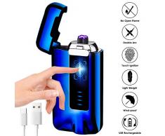 KIMILAR Elektro Feuerzeug USB, Lichtbogen Feuerzeug Berührungssensor Dual Aufladbar Winddicht Flammenloser mit USB-Kabel für Küche Grill Kerzen Zigaretten (Geschenkverpackung) (Blau)