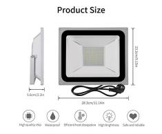 LED Strahler, Fluter mit Zuleitung, IP65 Wasserdicht, Aussenleuchte Wand mit EU-Stecker, für Garten, Garage, Sportplatz (Kaltweiß, 100W)
