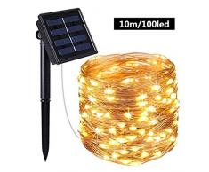 LED Lichtschlauch LED Schlauch Lichterkette Außen Outdoor Solar Lichterketten Wasserdicht 10M 100 LED Kupferdraht Lichterkette Ideal Für Aussen, Weihnachtsbeleuchtung, Deko, Party, Feier, Hochzeit