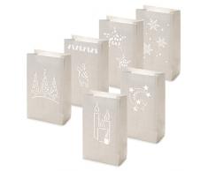 6 x Lichttüten / Decolights im SET Winter (Weiß / 26,5 x 15,5 x 9 cm) NICHT ENTFLAMMBAR