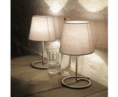 Dekorative Nachttischlampe im praktischem 2er Set mit Stoffschirm in grau & Metallfuß Tischleuchte Tischlampen Tischleuchten Nachttischleuchten Lampen