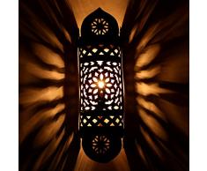 Orientalische Wandlampe Marokkanische Wandleuchte EWL15 | H 53 x B 15 cm edel rost-braun handgefertigte Eisen Wandstrahler | Prachtvolle Eisenlampe für tolle Lichteffekte wie aus 1001 Nacht | L1639