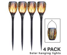 FLOWood Solar Gartenfackel realistischer Flammeneffekt 2 in 1 Solar Hängeleuchte für Garten Solar Gartenleuchte IP65 wetterfest ABS 4 Stück