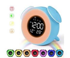 HOMVILLA Digitaler Wecker Kinder Wecker Doppelter Alarm Licht Aufwachen Nachtlicht Tisch Nachttischlampe Snooze Touch Control Funktion 25 Naturgeräusche USB Ladeanschluss für Nachttisch Schlafzimmer