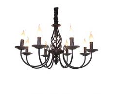 Dszltf Modernes Raumlicht Deckenbeleuchtung Anhänger Kristall Kronleuchter Metall Kronleuchter Antik 8 Flammen LED Energiesparkerze Retro Braun Wohnzimmer,Schwarz