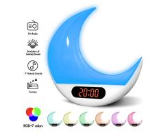 Nachttischlampe mit Wecker, Amouhom Wake Up Licht mit Fernbedienung, Sonnenaufgang Sonnenuntergang Simulation/FM Radio/10 Helligkeit/ 6 Natürlichen Klängen/Schlummerfunktion für Erwachsene & Kinder